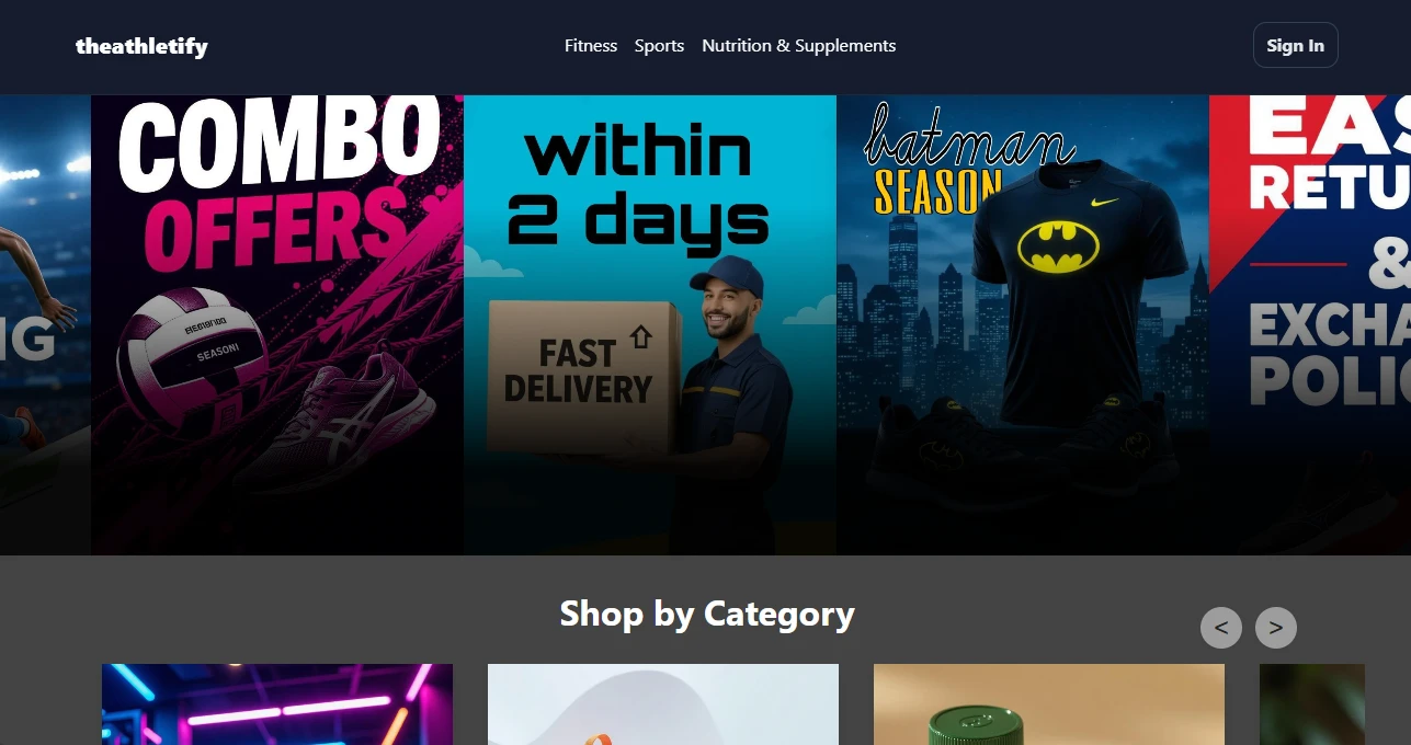 Sports and fitness ecommerce website